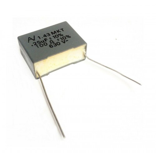 1.43 MKT 0,25uF 100 OHM +/- 10% Rad. 630VDC 11x27x20mm - 250n+100R Arcotronics