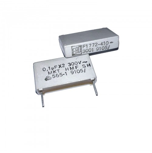 Condensatore Poliestere 0,1 uF (100nF) X2 300 Vca MKT 6x26x15mm passo 22,5mm ERO