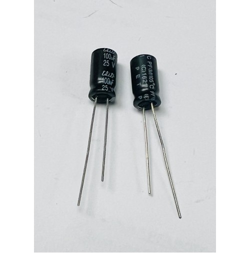 Condensatore Elettrolitico 100uF 25V 105°C Radiale 6x12mm Elite (2 Pezzi)