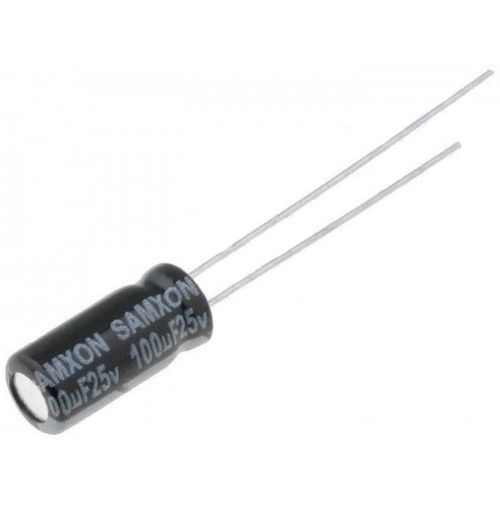 Condensatore Elettrolitico 100uF 25VDC Ø5x11mm ±20% 105°C Radiale 5 Pz